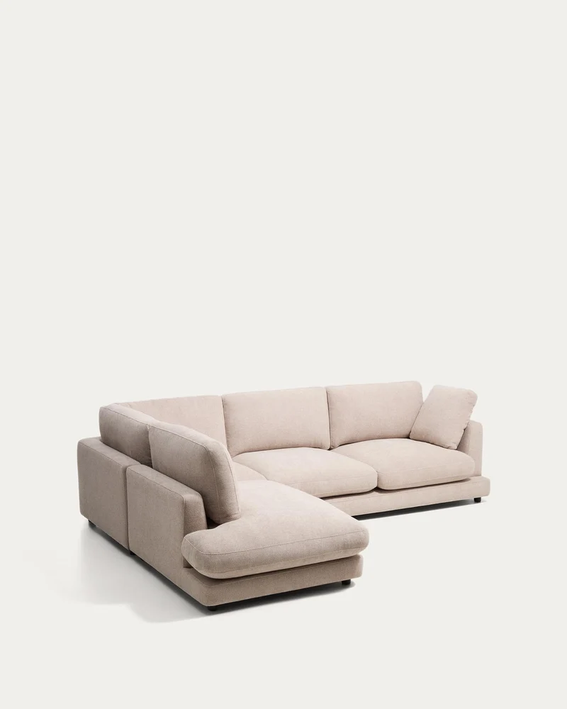 5-Sitzer-Ecksofa Gala mit Randmodul links aus beigem Microbouclé, FSC Mix Credit, 225 x 30
