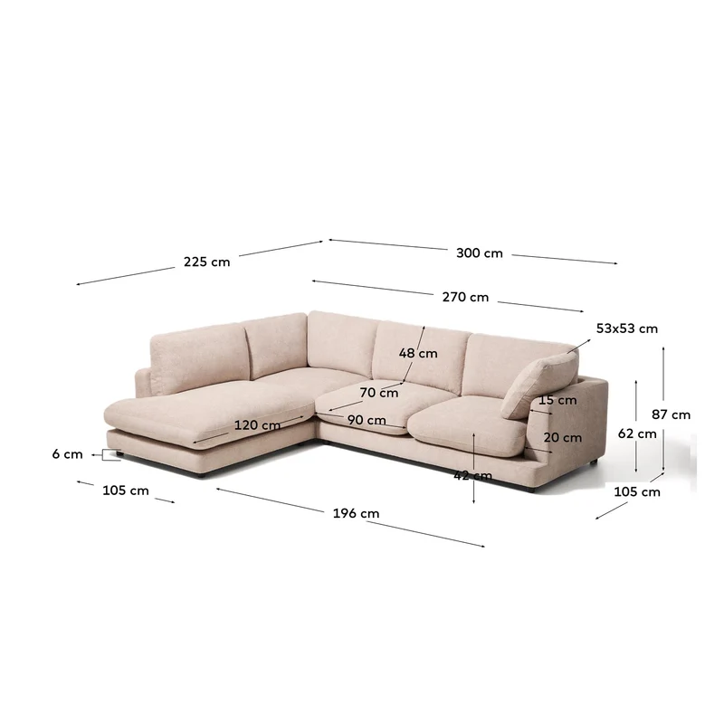 5-Sitzer-Ecksofa Gala mit Randmodul links aus beigem Microbouclé, FSC Mix Credit, 225 x 30