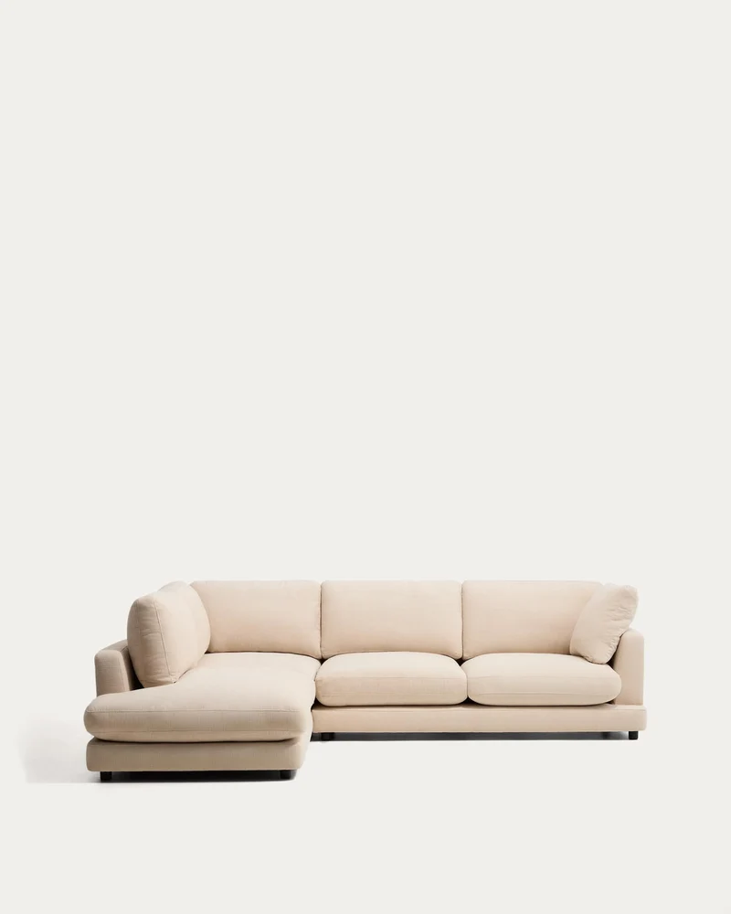 5-Sitzer-Ecksofa Gala mit Randmodul links aus beiger Chenille, FSC Mix Credit, 225 x 300 c
