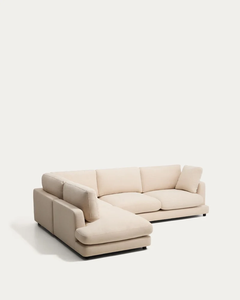 5-Sitzer-Ecksofa Gala mit Randmodul links aus beiger Chenille, FSC Mix Credit, 225 x 300 c