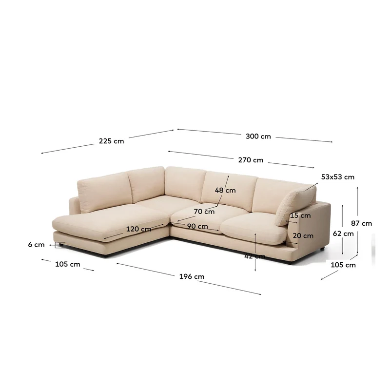 5-Sitzer-Ecksofa Gala mit Randmodul links aus beiger Chenille, FSC Mix Credit, 225 x 300 c