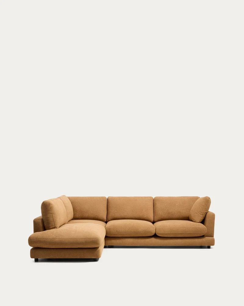 5-Sitzer-Ecksofa Gala mit Randmodul links aus senfgelbem Microbouclé, FSC Mix Credit, 225
