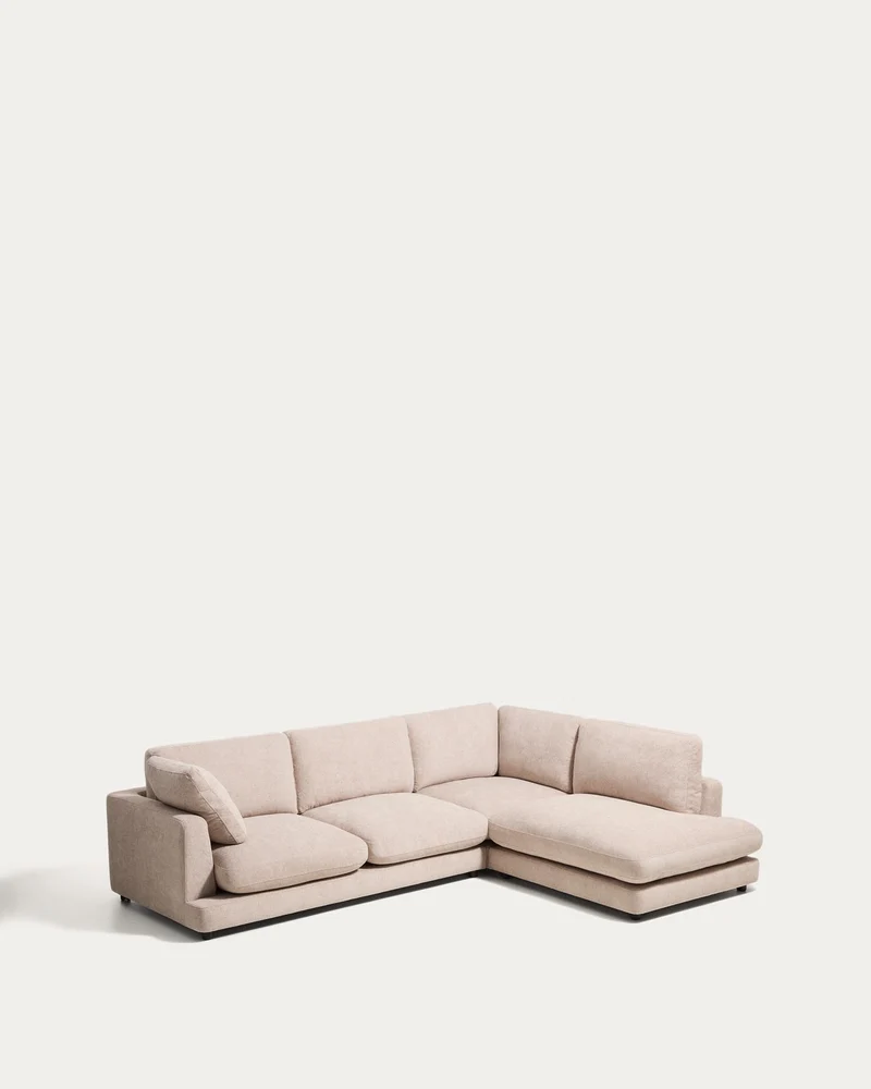 5-Sitzer-Ecksofa Gala mit Randmodul rechts aus beigem Microbouclé, FSC Mix Credit, 300 x 2
