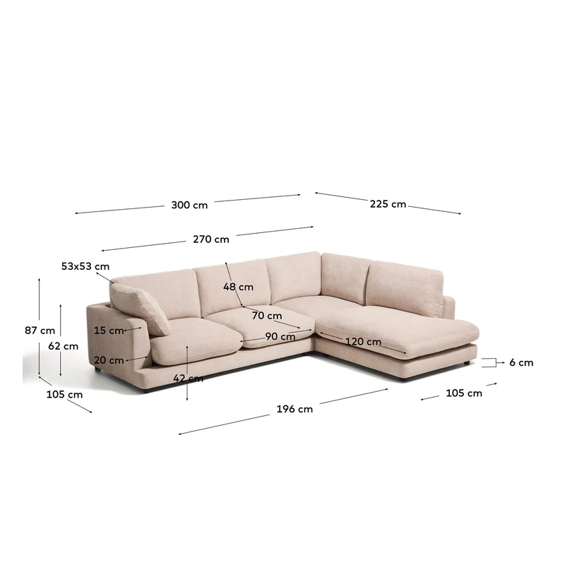 5-Sitzer-Ecksofa Gala mit Randmodul rechts aus beigem Microbouclé, FSC Mix Credit, 300 x 2