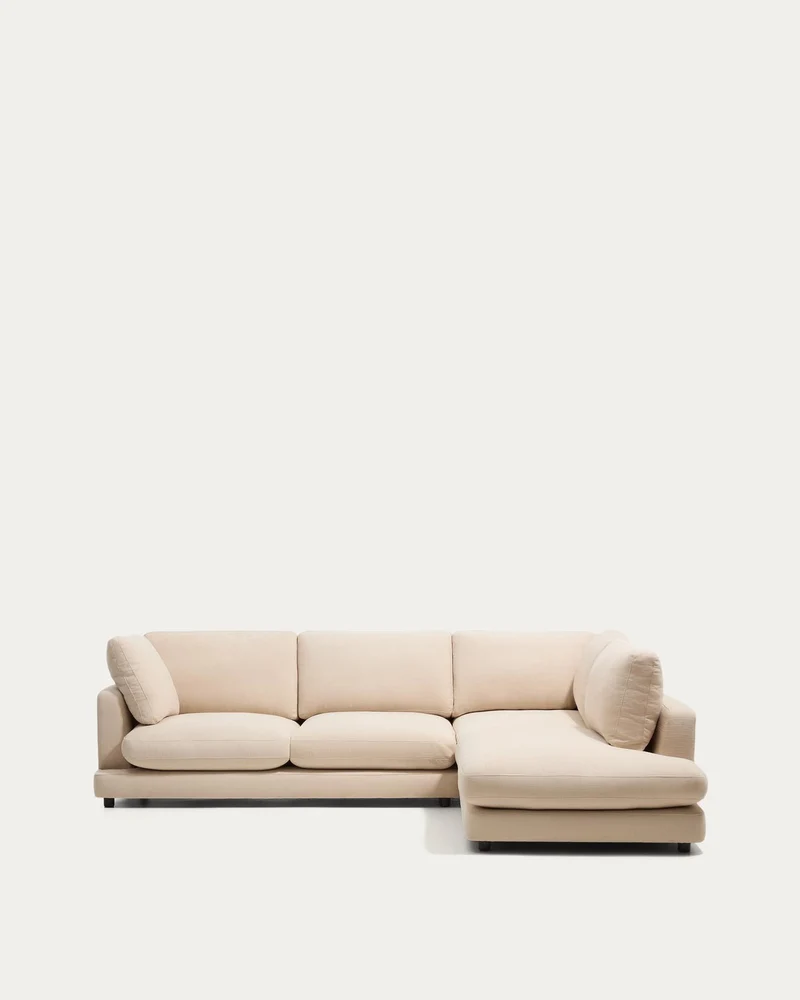 5-Sitzer-Ecksofa Gala mit Randmodul rechts aus beiger Chenille, FSC Mix Credit, 300 x 225