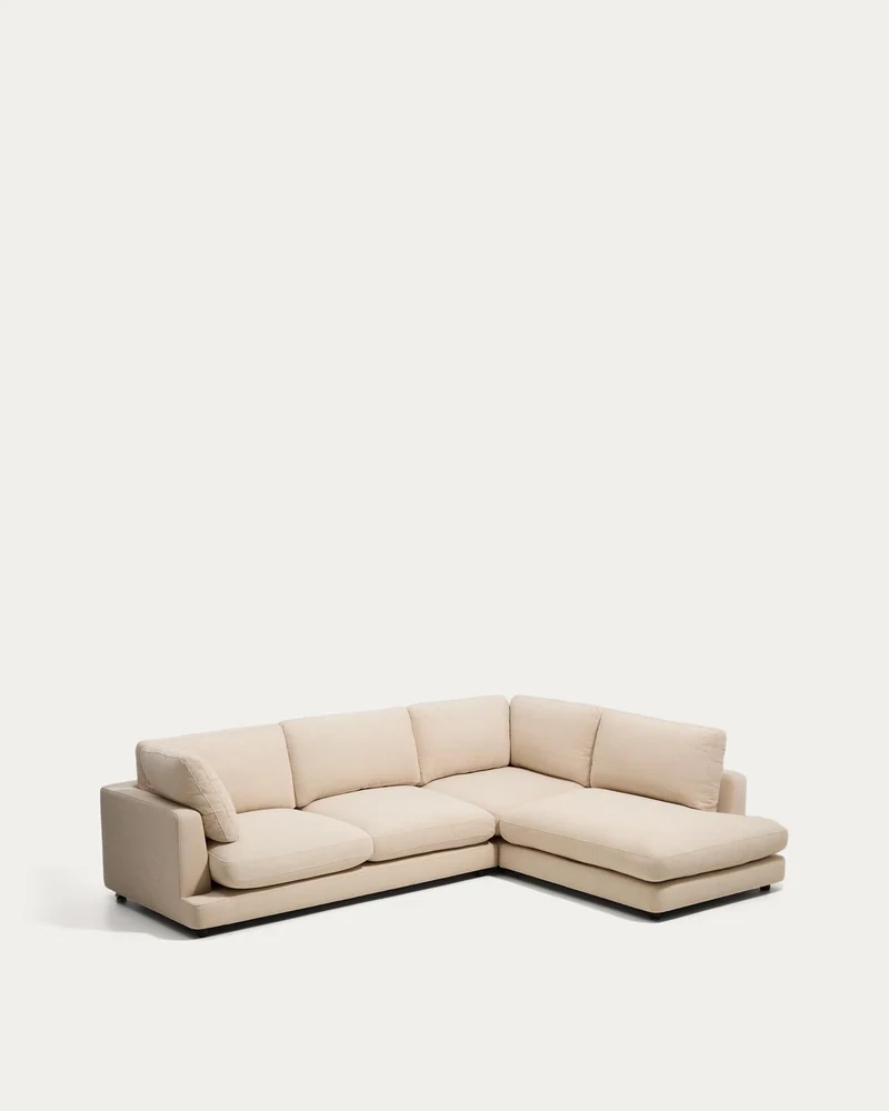 5-Sitzer-Ecksofa Gala mit Randmodul rechts aus beiger Chenille, FSC Mix Credit, 300 x 225
