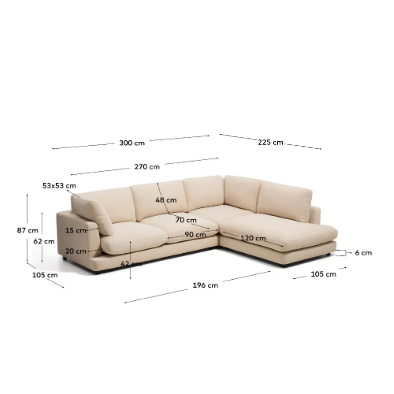 5-Sitzer-Ecksofa Gala mit Randmodul rechts aus beiger Chenille, FSC Mix Credit, 300 x 225