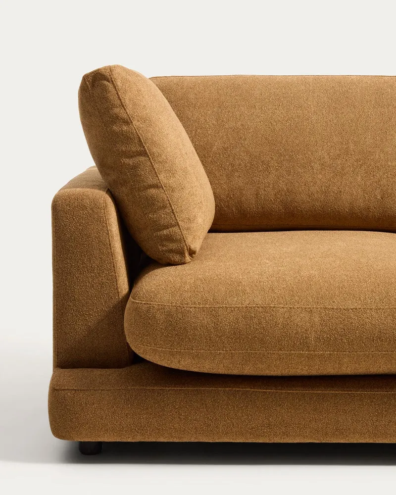 5-Sitzer-Ecksofa Gala mit Randmodul rechts aus senfgelbem Microbouclé, FSC Mix Credit, 300