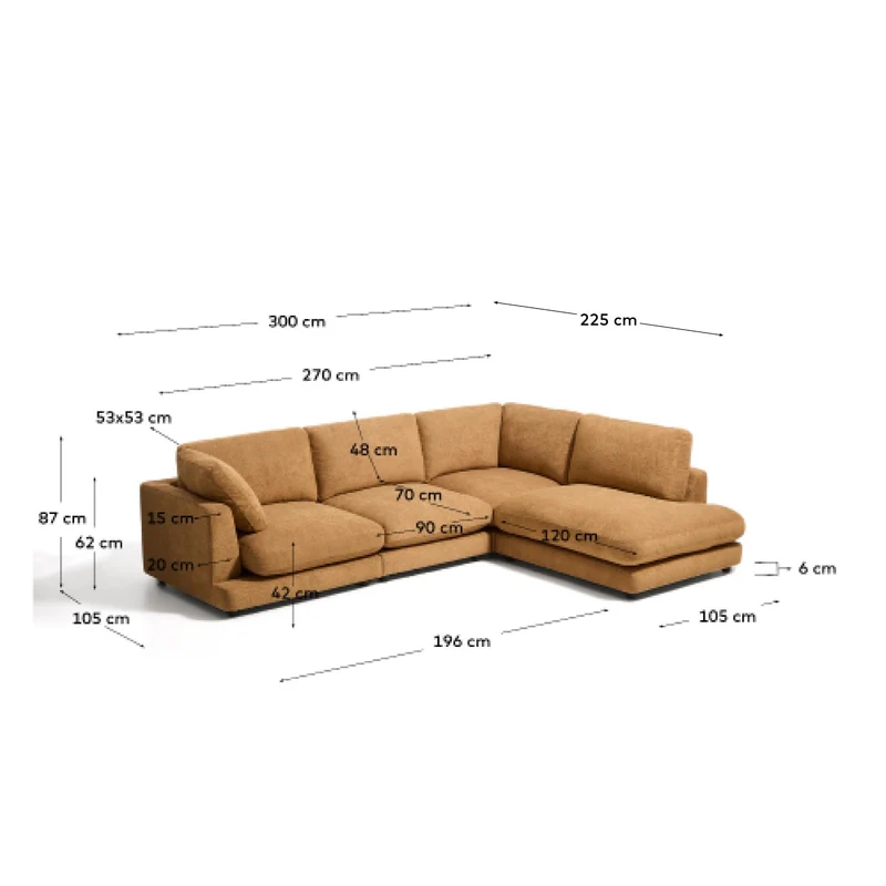 5-Sitzer-Ecksofa Gala mit Randmodul rechts aus senfgelbem Microbouclé, FSC Mix Credit, 300