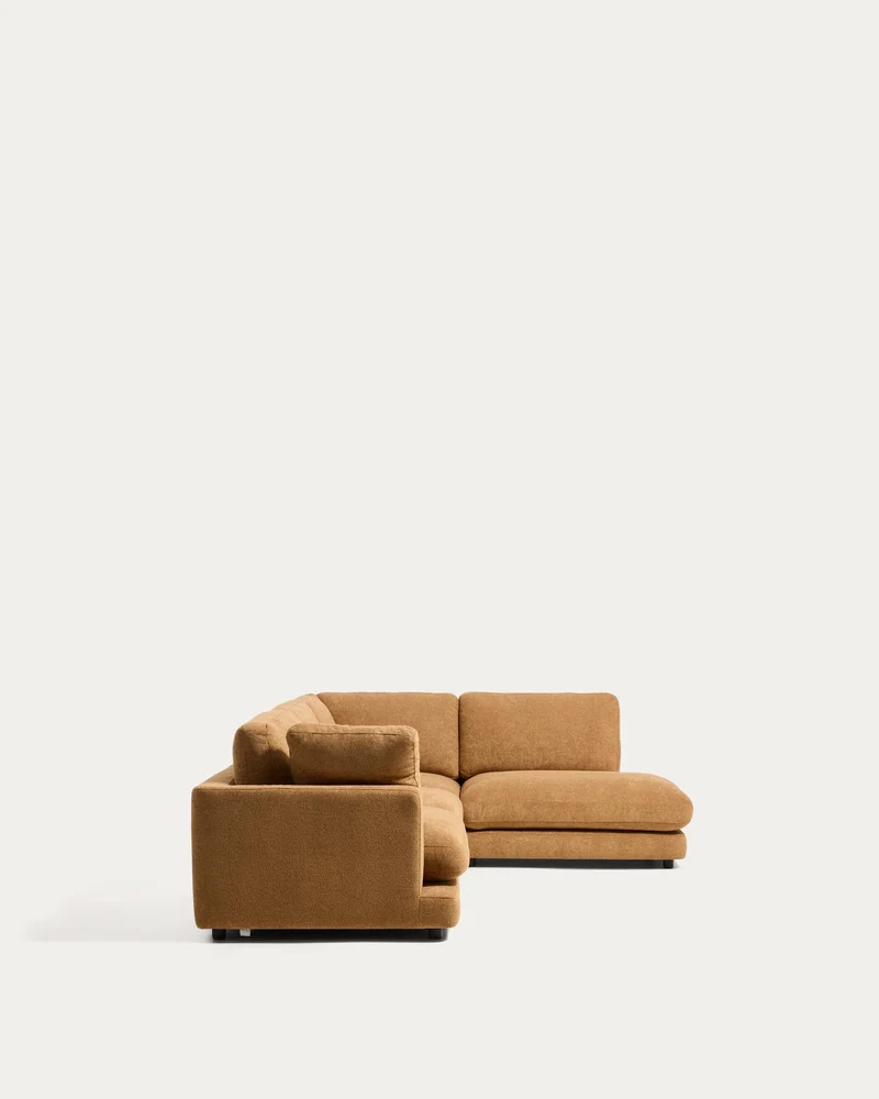 5-Sitzer-Ecksofa Gala mit Randmodul rechts aus senfgelbem Microbouclé, FSC Mix Credit, 300