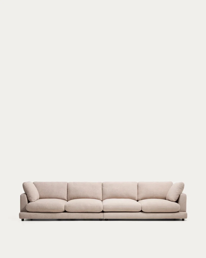 6-Sitzer-Sofa Gala aus beigem Microbouclé, FSC Mix Credit, 390 cm