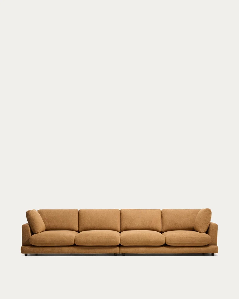 6-Sitzer-Sofa Gala aus senfgelbem Microbouclé, FSC Mix Credit, 390 cm