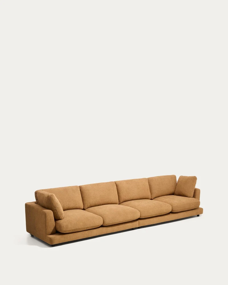 6-Sitzer-Sofa Gala aus senfgelbem Microbouclé, FSC Mix Credit, 390 cm