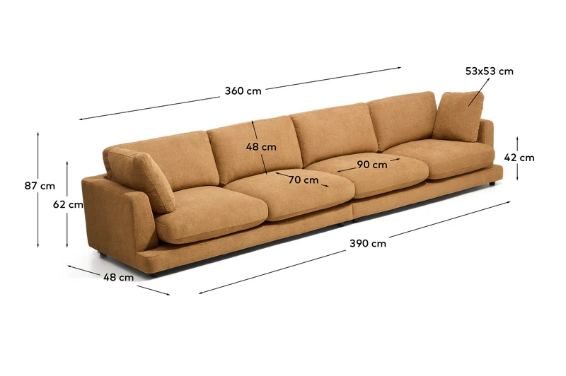 6-Sitzer-Sofa Gala aus senfgelbem Microbouclé, FSC Mix Credit, 390 cm