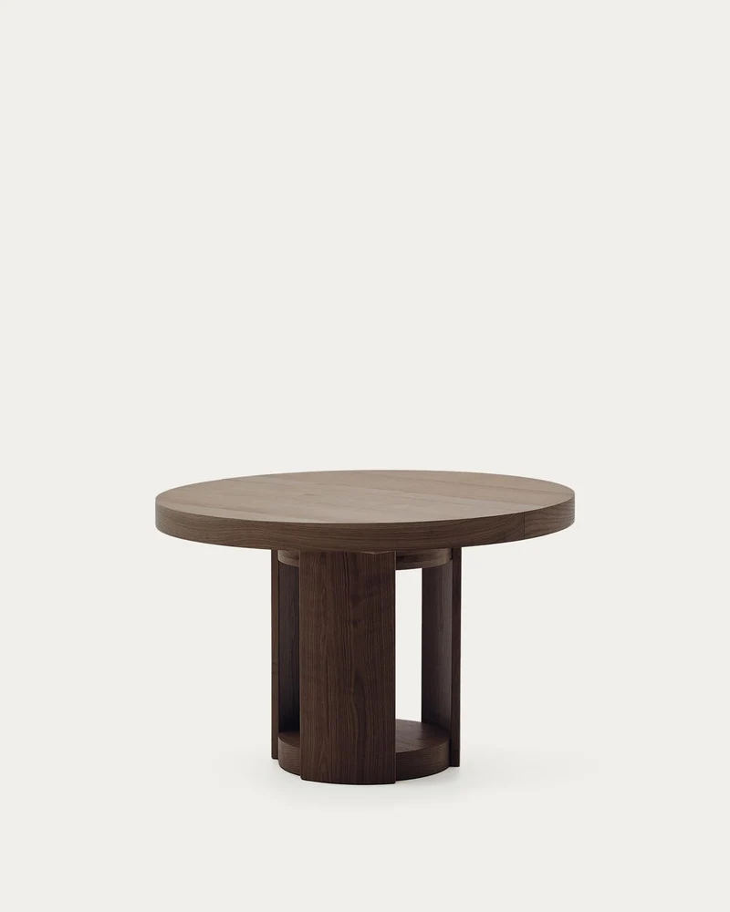Artis ausziehbarer runder Tisch aus Massivholz und Eichenfurnier mit Walnuss-Finish, FSC 1