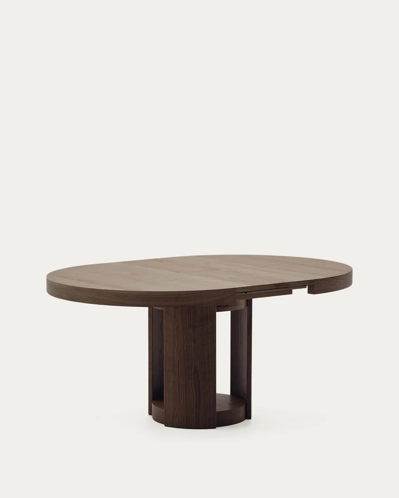 Artis ausziehbarer runder Tisch aus Massivholz und Eichenfurnier mit Walnuss-Finish, FSC 1