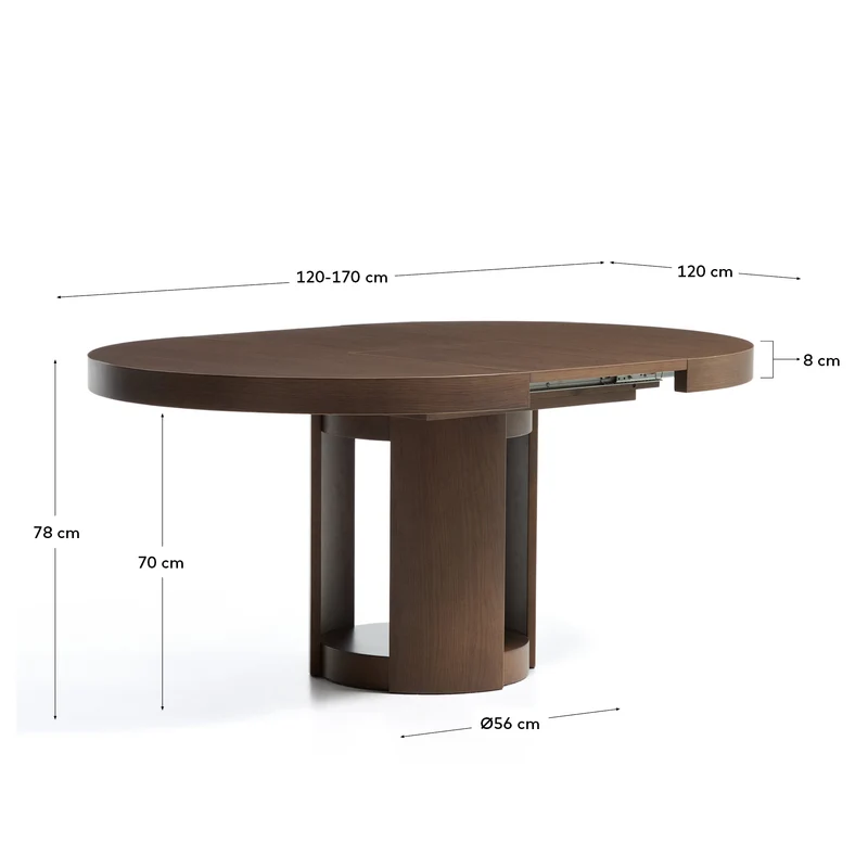 Artis ausziehbarer runder Tisch aus Massivholz und Eichenfurnier mit Walnuss-Finish, FSC 1