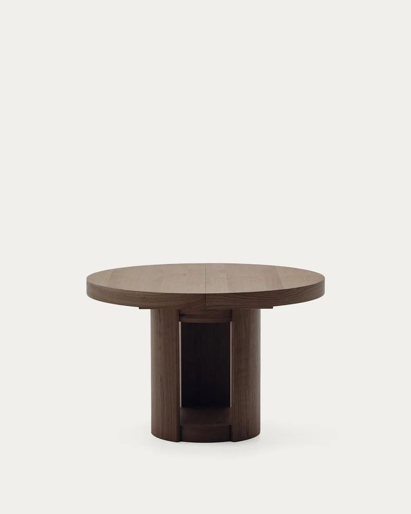 Artis ausziehbarer runder Tisch aus Massivholz und Eichenfurnier mit Walnuss-Finish, FSC 1