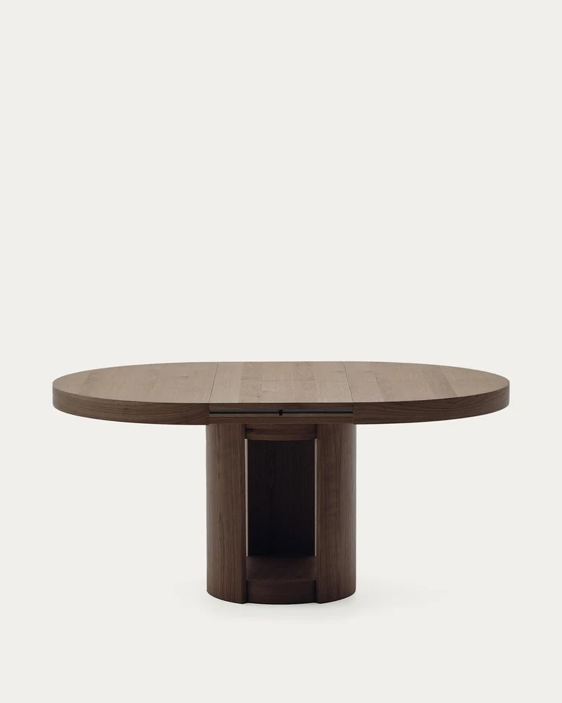 Artis ausziehbarer runder Tisch aus Massivholz und Eichenfurnier mit Walnuss-Finish, FSC 1