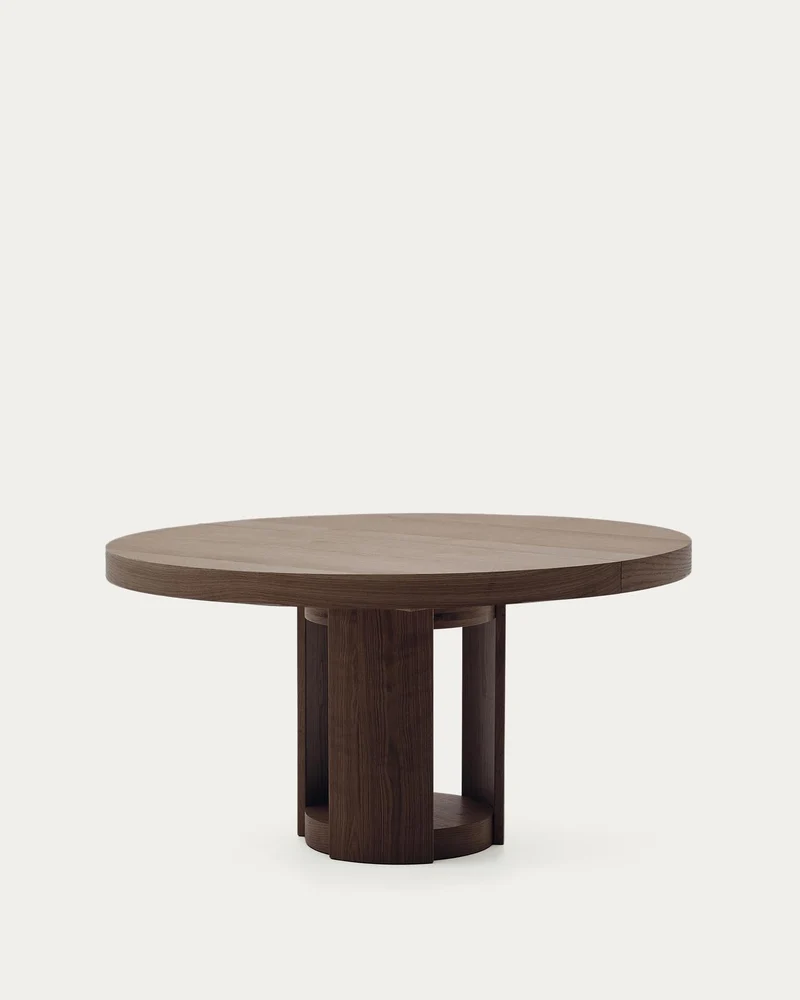 Artis ausziehbarer runder Tisch aus Massivholz und Eichenfurnier mit Walnuss-Finish, FSC 1