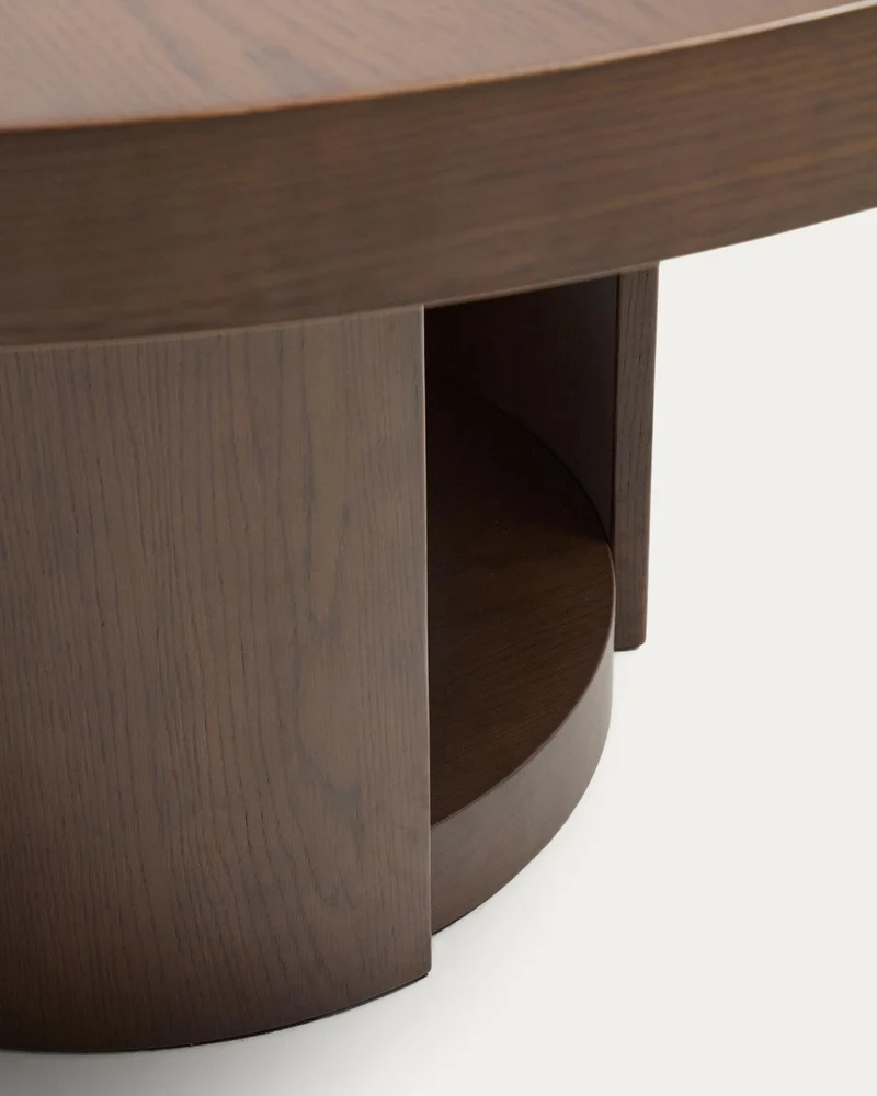 Artis ausziehbarer runder Tisch aus Massivholz und Eichenfurnier mit Walnuss-Finish, FSC 1