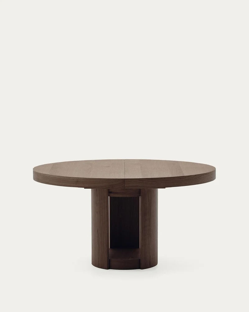 Artis ausziehbarer runder Tisch aus Massivholz und Eichenfurnier mit Walnuss-Finish, FSC 1