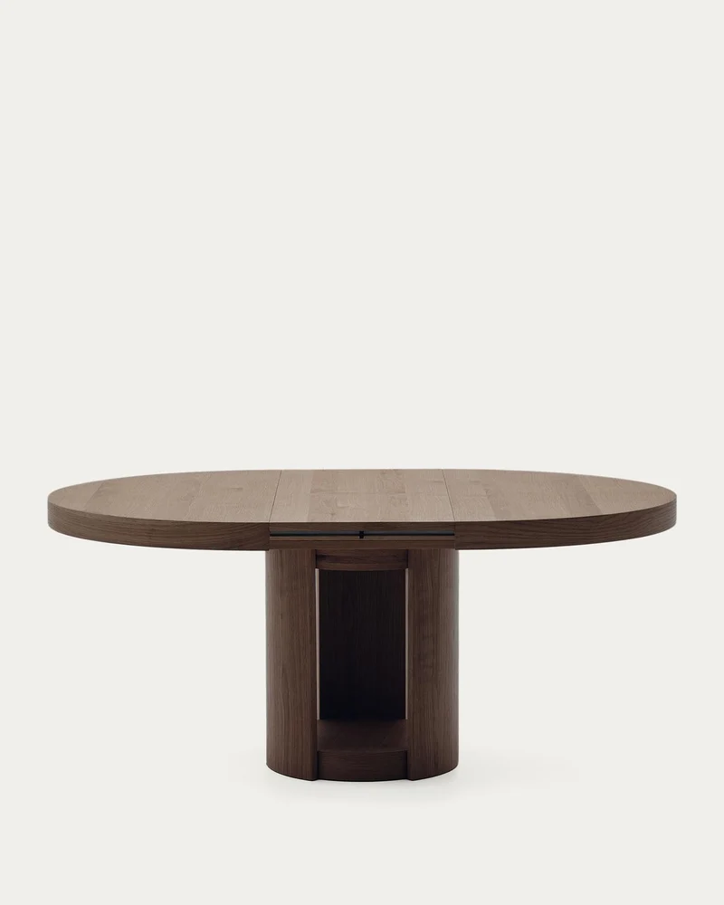 Artis ausziehbarer runder Tisch aus Massivholz und Eichenfurnier mit Walnuss-Finish, FSC 1