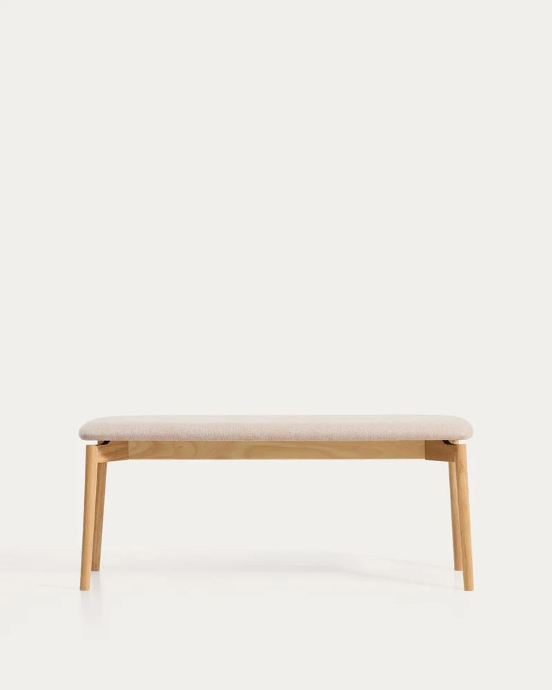 Bank Evera aus Eichenfurnier mit naturfarbenem Finish und beiger Chenille, 122 cm