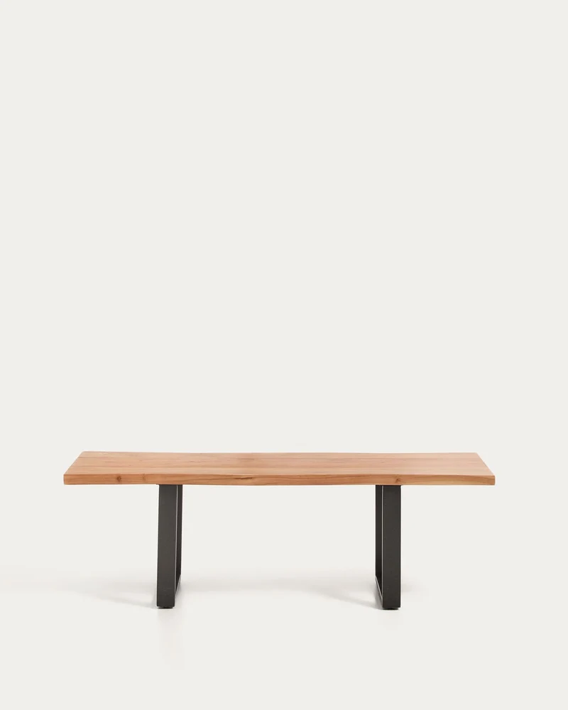 Bank Uxue aus massivem Akazienholz mit Beinen aus schwarzem Stahl 140 x 45 cm