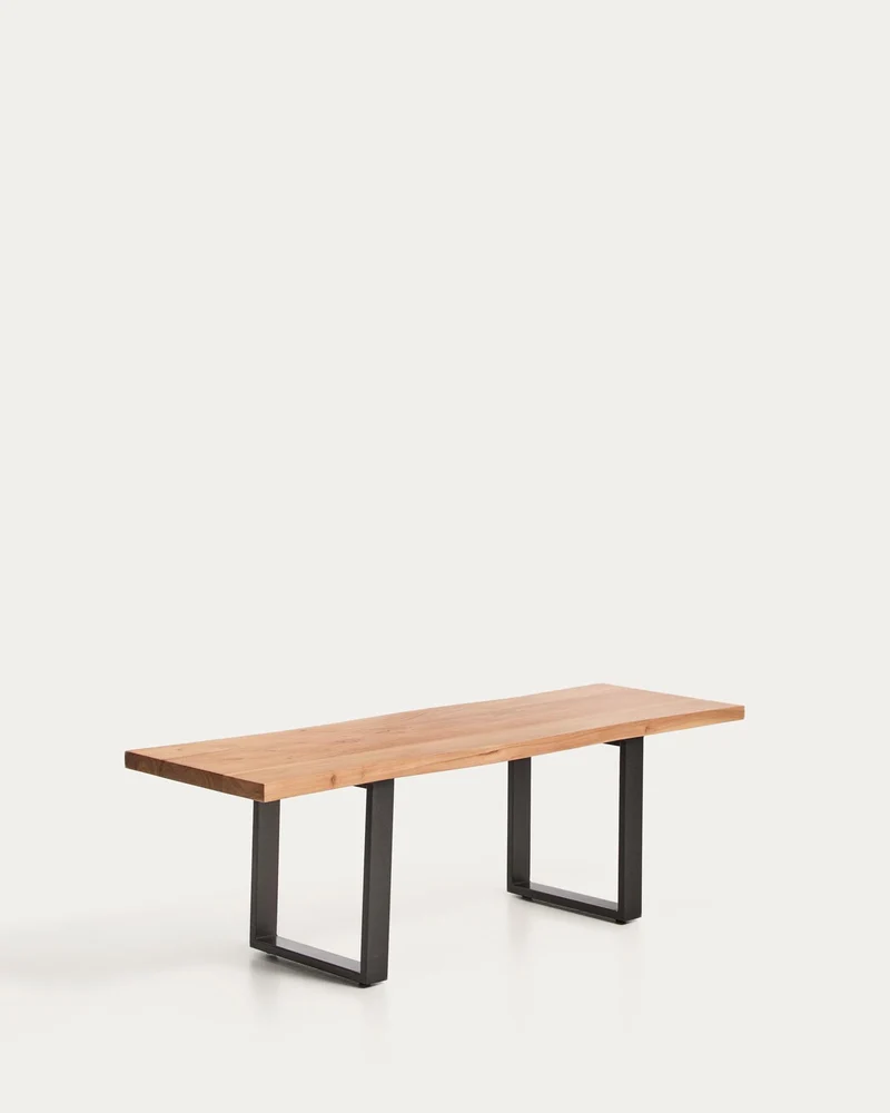 Bank Uxue aus massivem Akazienholz mit Beinen aus schwarzem Stahl 140 x 45 cm