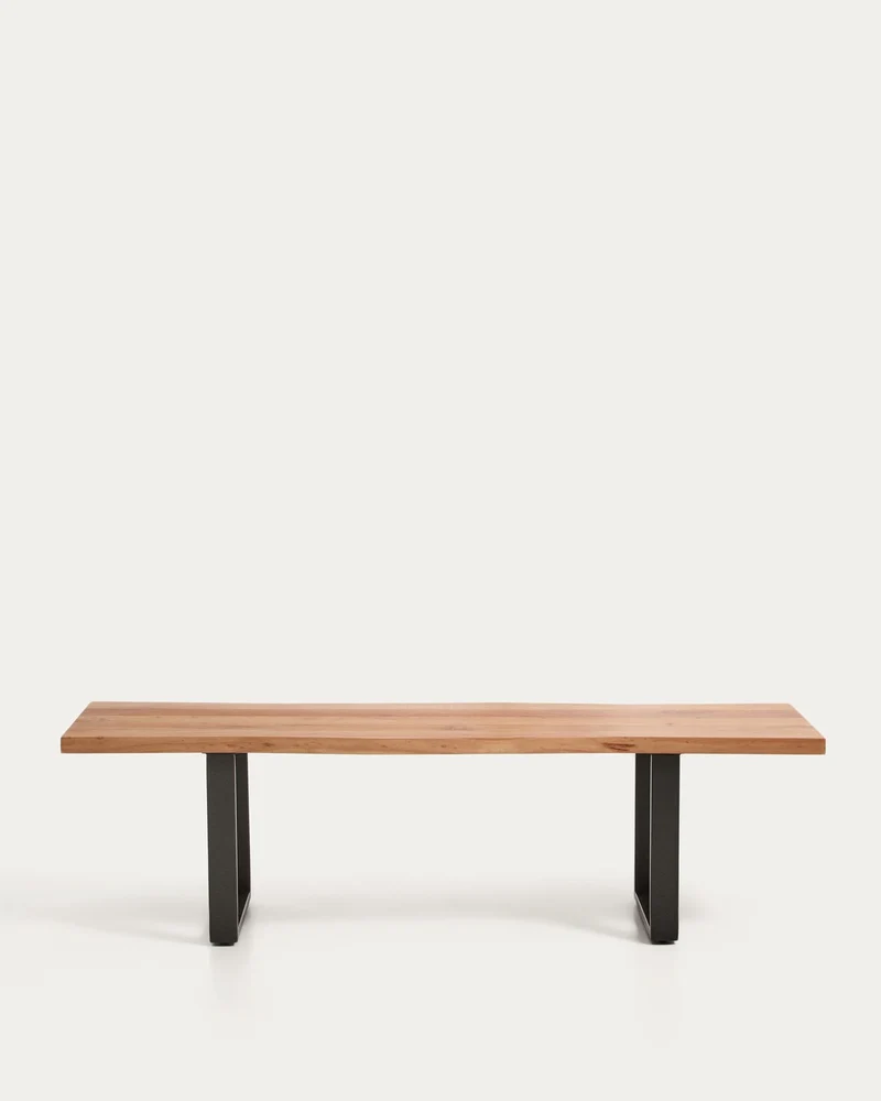 Bank Uxue aus massivem Akazienholz mit Beinen aus schwarzem Stahl 160 x 45 cm