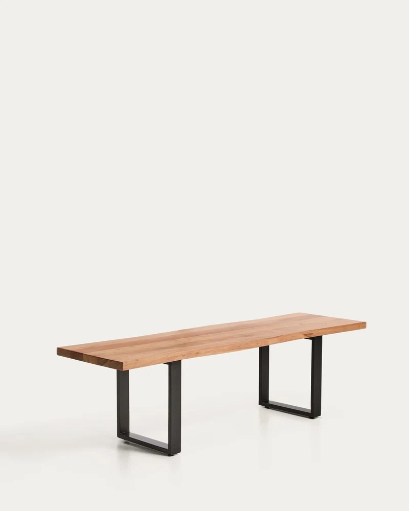 Bank Uxue aus massivem Akazienholz mit Beinen aus schwarzem Stahl 160 x 45 cm