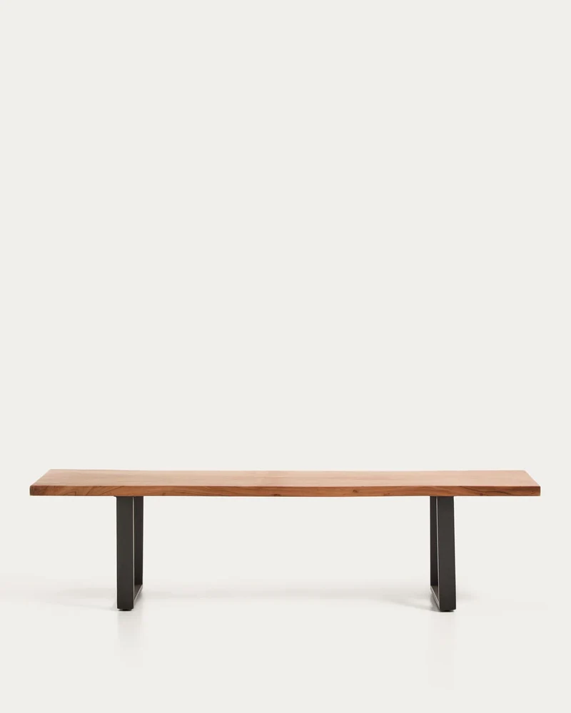 Bank Uxue aus massivem Akazienholz mit Beinen aus schwarzem Stahl 180 x 45 cm