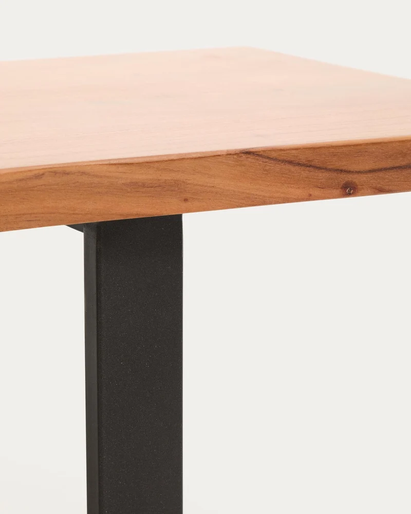 Bank Uxue aus massivem Akazienholz mit Beinen aus schwarzem Stahl 180 x 45 cm
