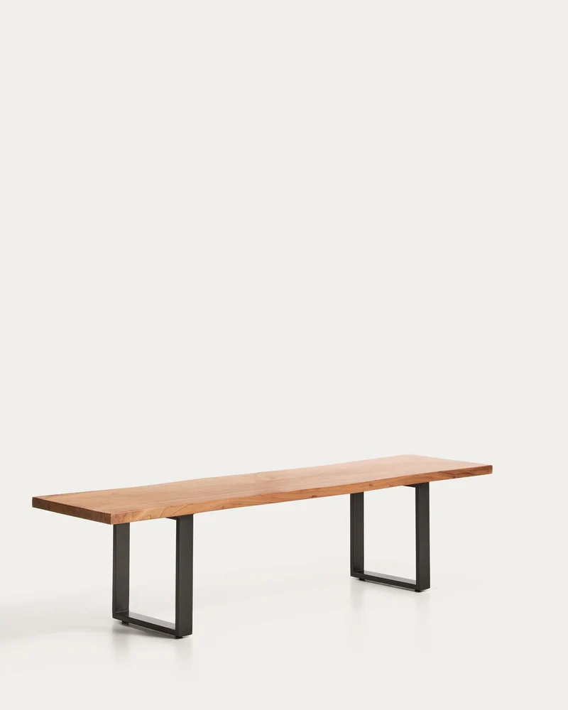 Bank Uxue aus massivem Akazienholz mit Beinen aus schwarzem Stahl 180 x 45 cm