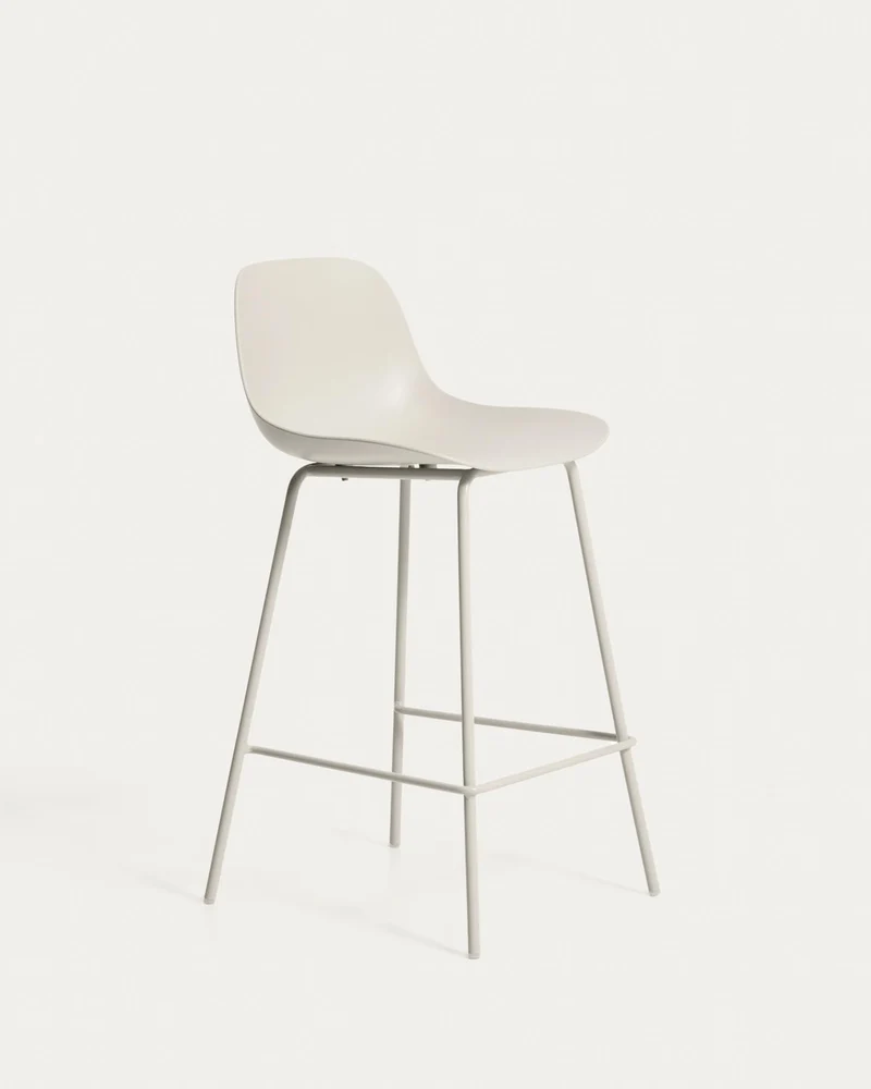 Beiger Hocker Altea mit Stahlbeinen mit beigem Finish, 65 cm