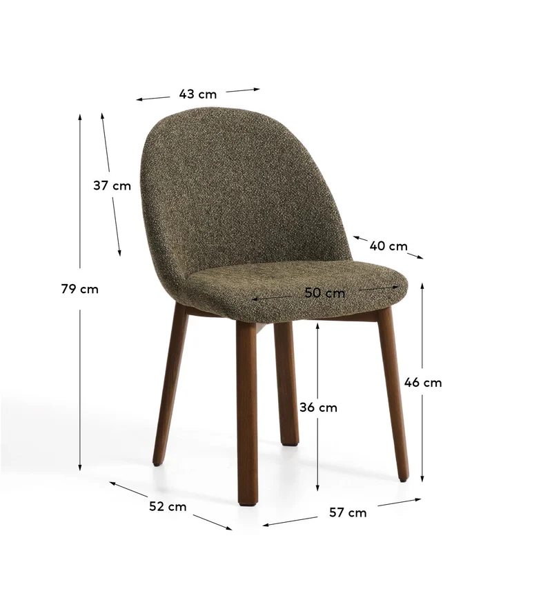 Stuhl Meila mit grüner Chenille und Beinen aus massivem Eschenholz mit Nussbaumfinish
