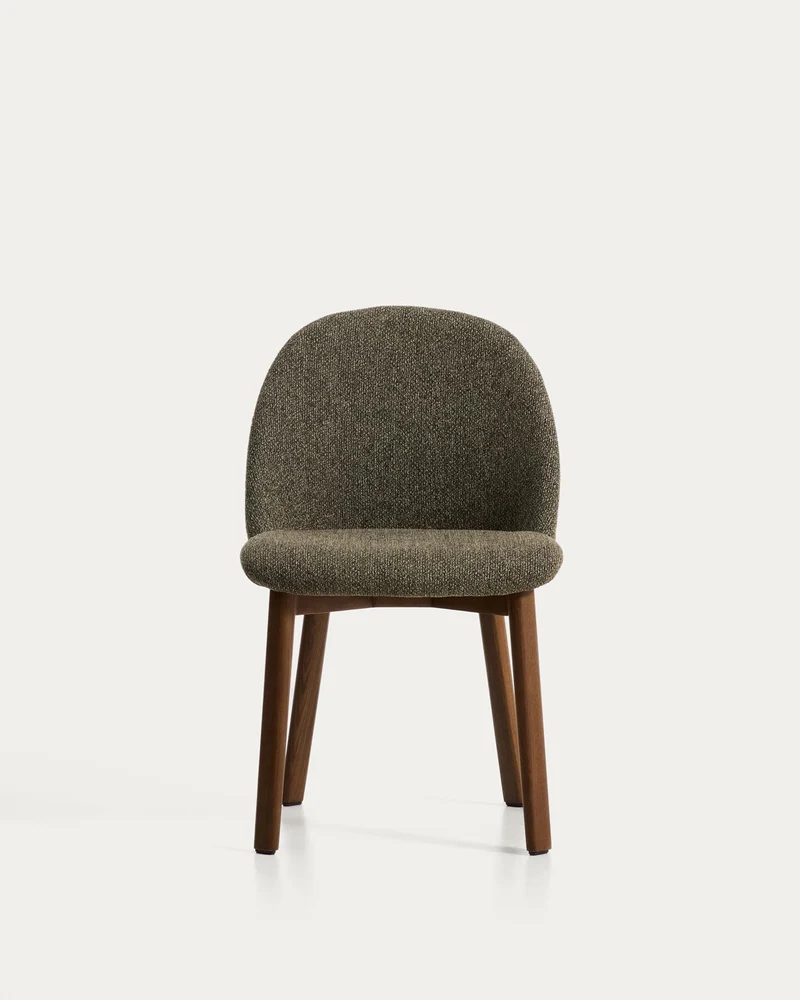 Stuhl Meila mit grüner Chenille und Beinen aus massivem Eschenholz mit Nussbaumfinish