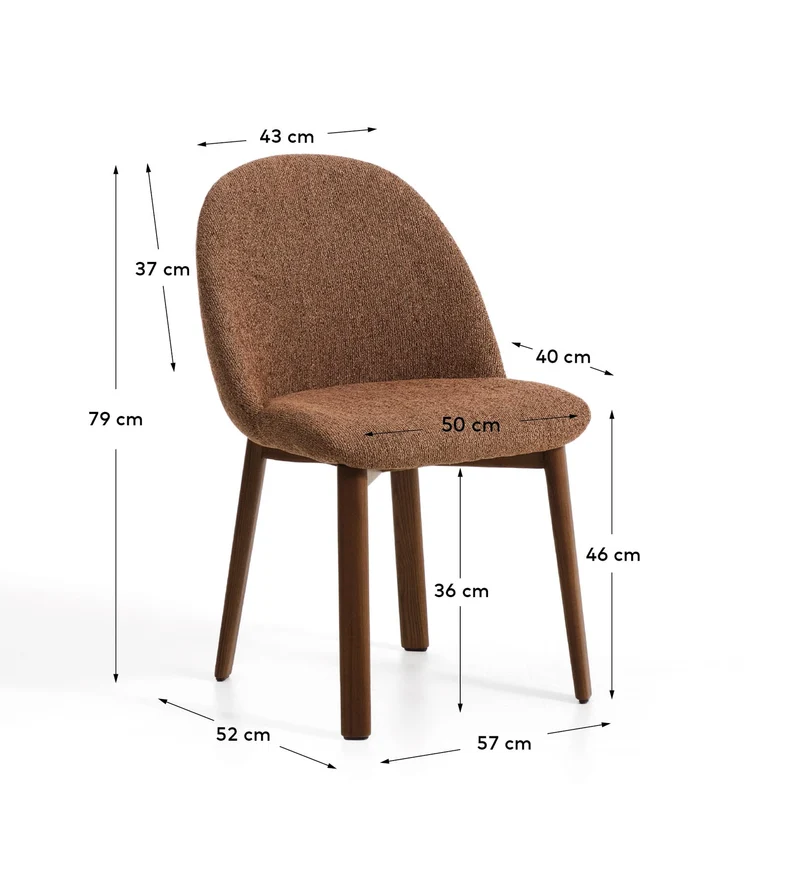 Stuhl Meila mit terrakottafarbener Chenille und Beinen aus massivem Eschenholz mit Nussbau