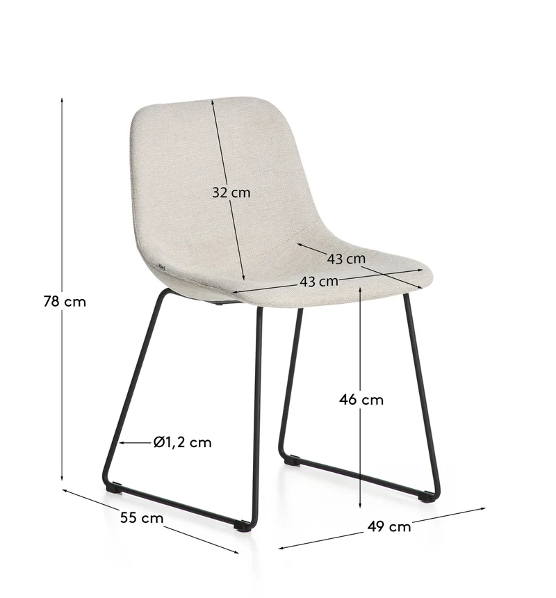 Stuhl Zahara mit beiger Chenille und Stahlbeinen mit schwarzem Finish, FSC 100 %