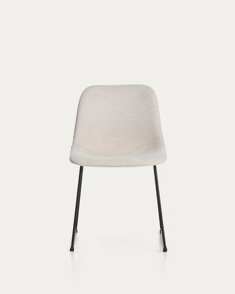 Stuhl Zahara mit beiger Chenille und Stahlbeinen mit schwarzem Finish, FSC 100 %