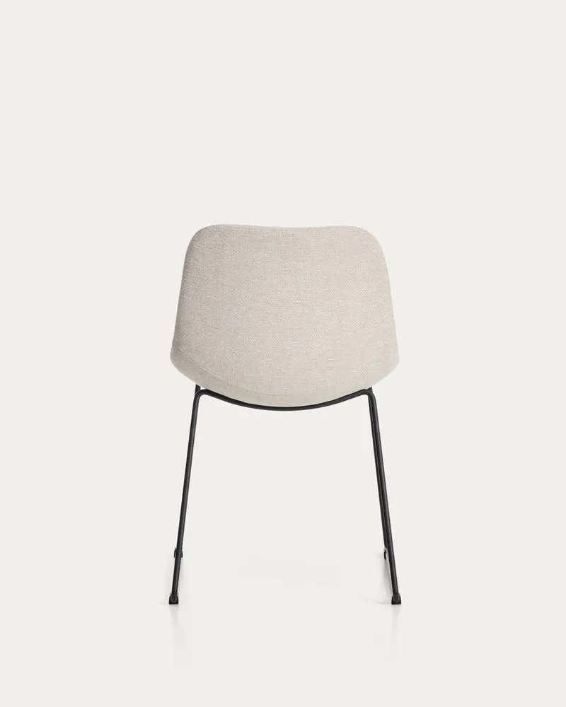Stuhl Zahara mit beiger Chenille und Stahlbeinen mit schwarzem Finish, FSC 100 %
