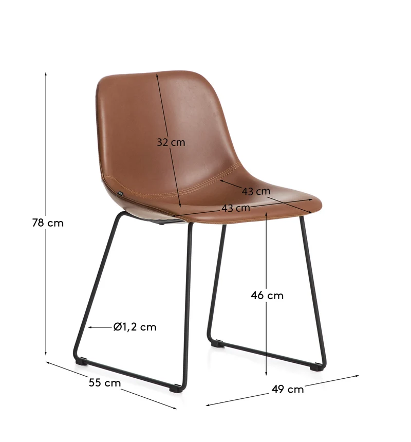 Stuhl Zahara mit braunem Polyurethan und Stahlbeinen mit schwarzem Finish, FSC 100 %