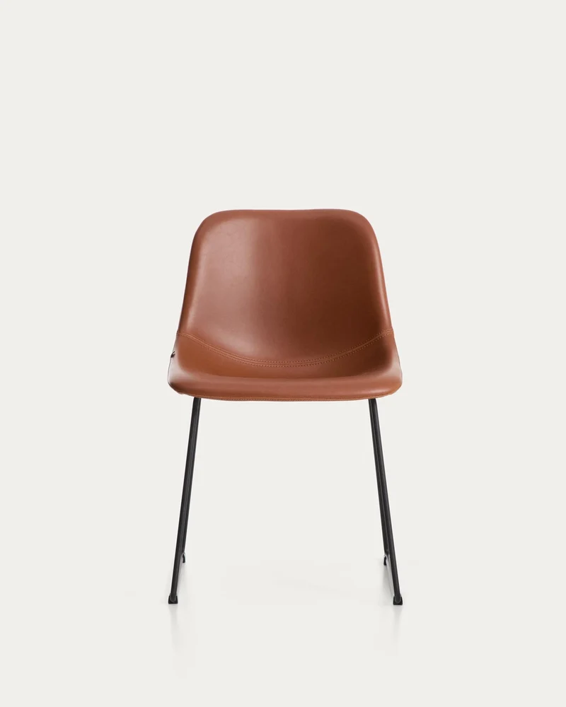 Stuhl Zahara mit braunem Polyurethan und Stahlbeinen mit schwarzem Finish, FSC 100 %