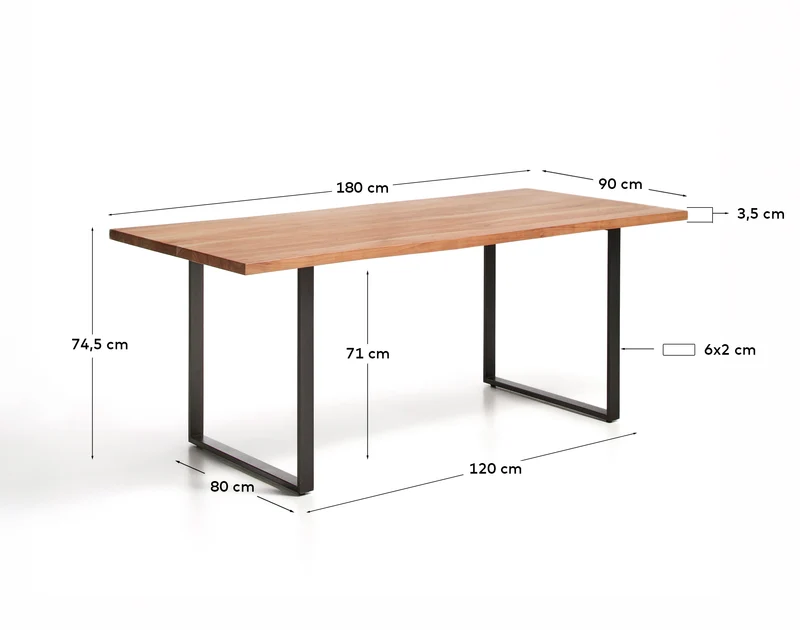 Tisch Uxue aus massivem Akazienholz mit Beinen aus schwarzem Stahl 180 x 90 cm