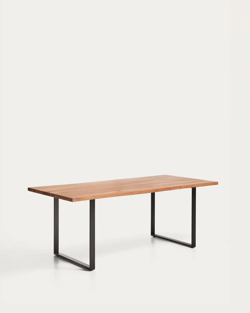 Tisch Uxue aus massivem Akazienholz mit Beinen aus schwarzem Stahl 200 x 90 cm