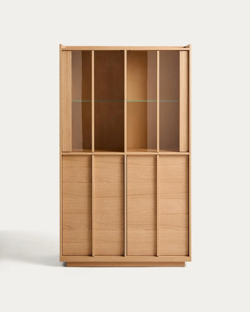 Vitrine Onix aus massivem Eichenholz und Eichenfurnier mit Naturton-Finish 100 x 170 cm FS