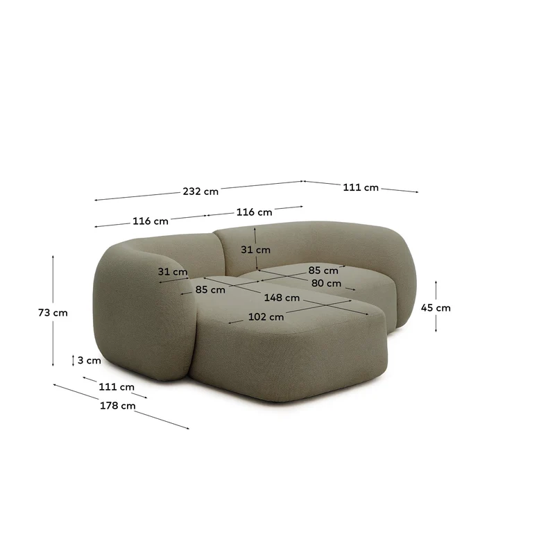 Schwer entflammbares 2-Sitzer-Modularsofa Martina mit Chenille und Chaiselongue links in G