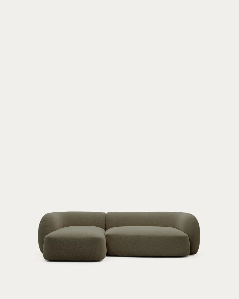 Schwer entflammbares 3-Sitzer-Modularsofa Martina mit grüner Chenille und Chaiselongue lin