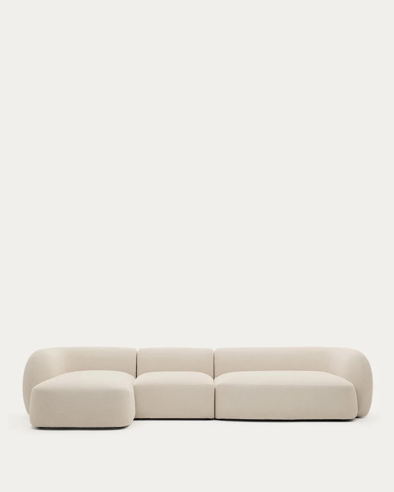Schwer entflammbares 4-Sitzer-Modularsofa Martina mit Chenille und Chaiselongue links in E